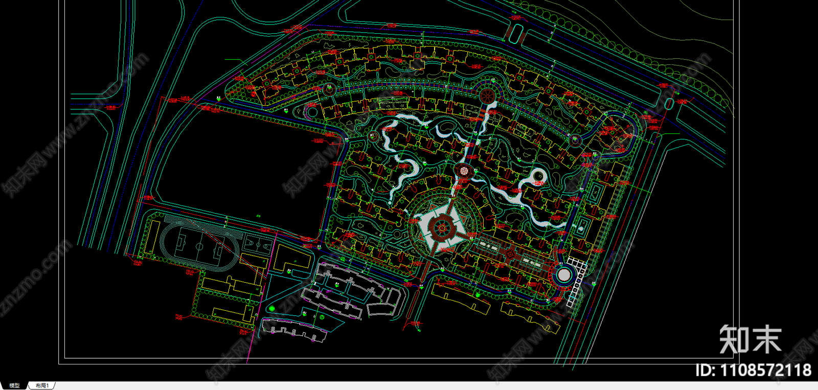 湖南某小区规划总图cad施工图下载【ID:1108572118】