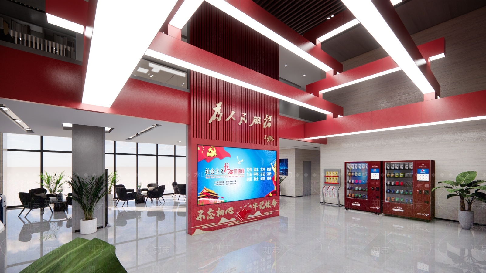 现代政务大厅SU模型下载【ID:1108578281】