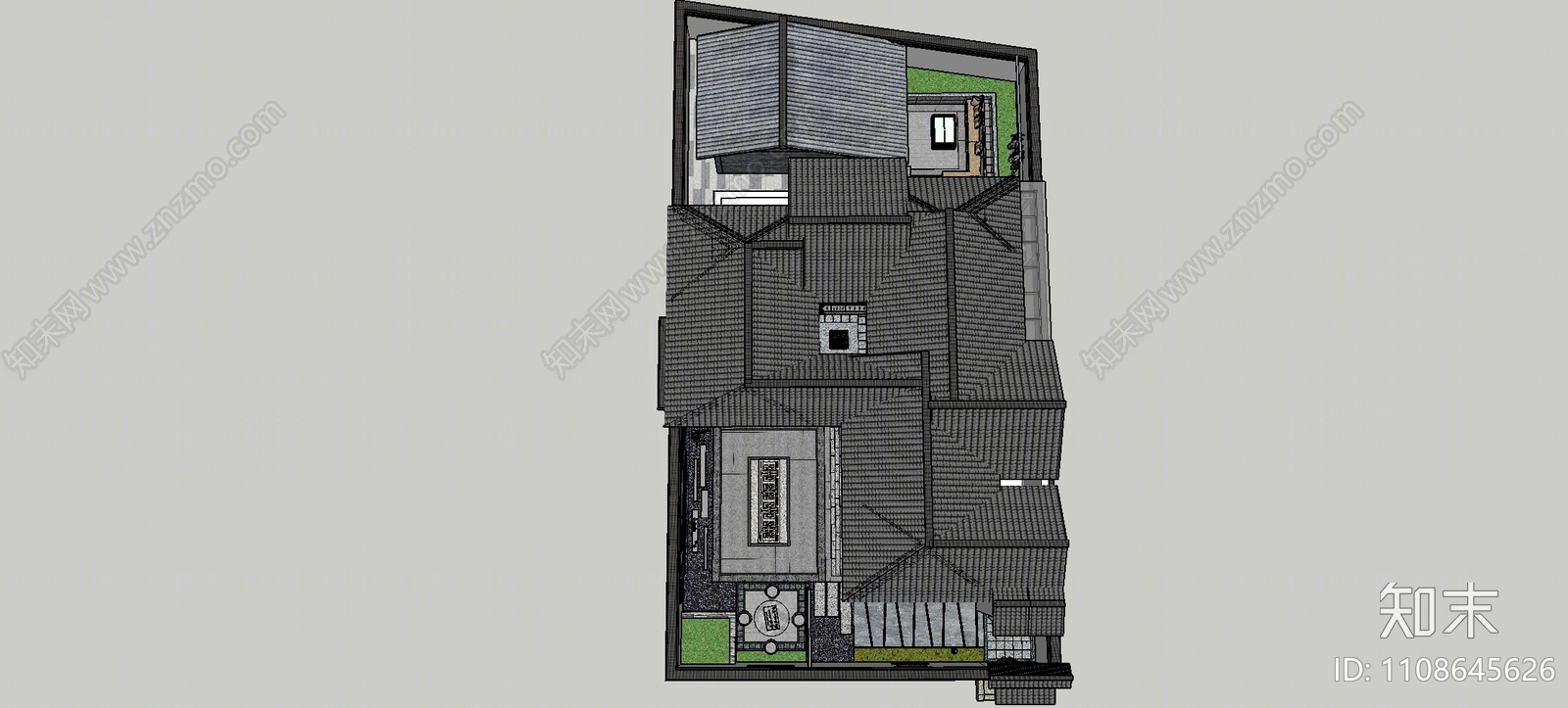 新中式庭院花园SU模型下载【ID:1108645626】