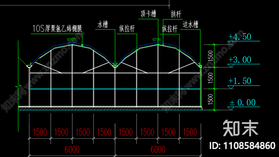 温室大棚cad施工图下载【ID:1108584860】