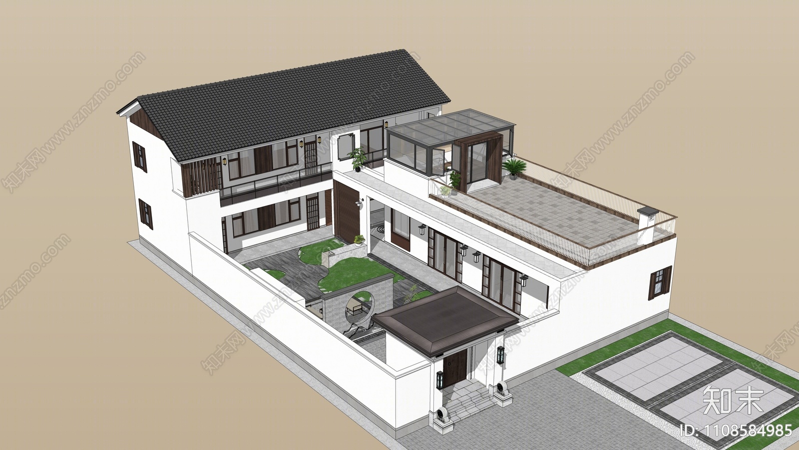 新中式乡村民房SU模型下载【ID:1108584985】