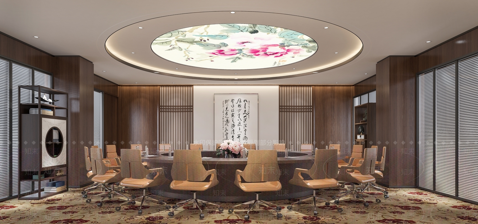 新中式圆形会议室3D模型下载【ID:1108590435】