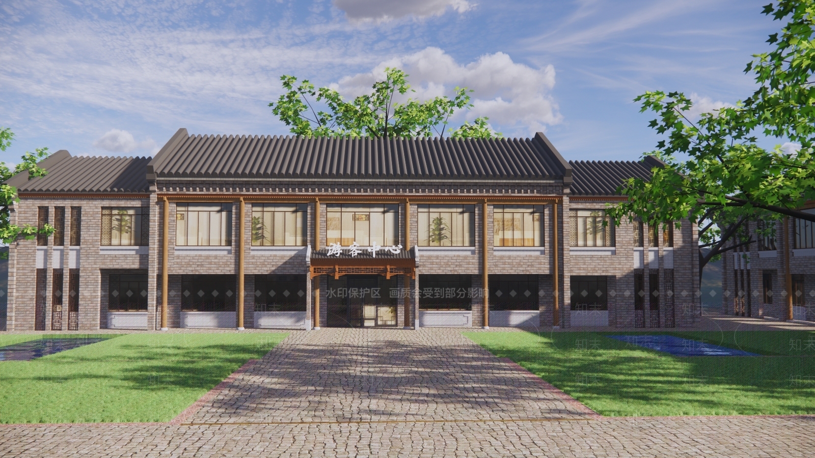 新中式游客中心SU模型下载【ID:1108606866】