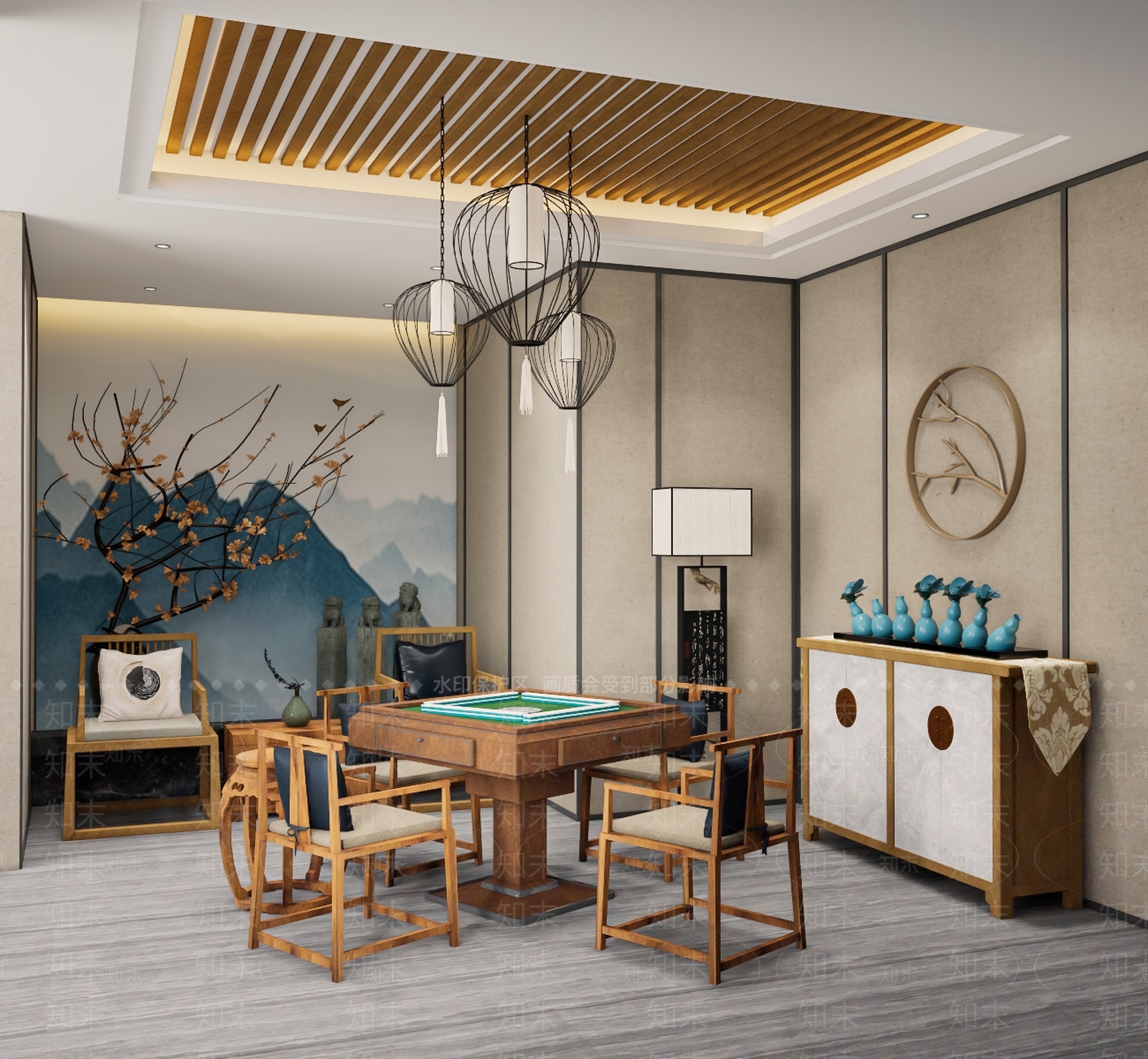 新中式棋牌室SU模型下载【ID:1108610064】