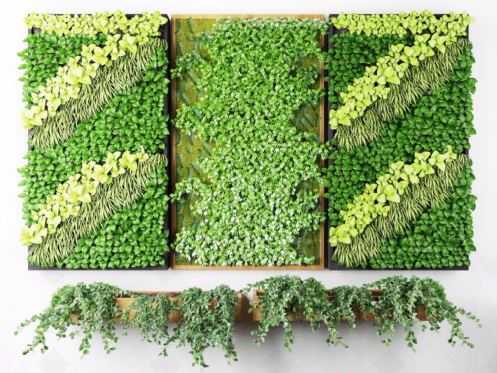 现代绿植墙3D模型下载【ID:1108610642】
