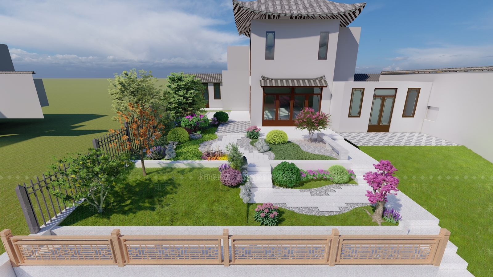 新中式乡村庭院SU模型下载【ID:1108619728】