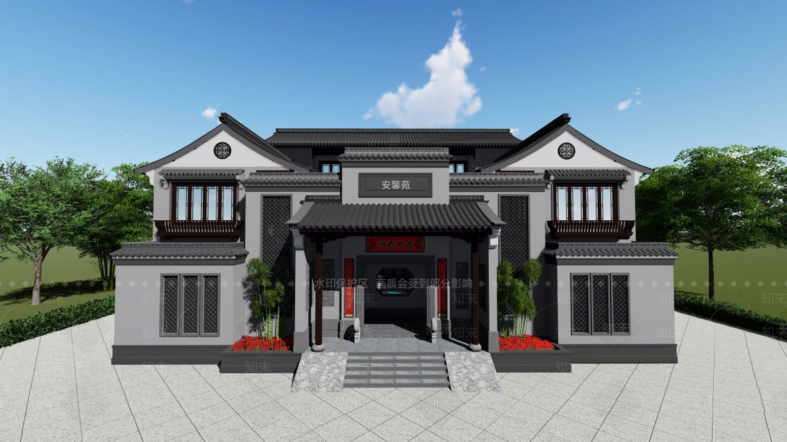 新中式四合院SU模型下载【ID:1108621509】