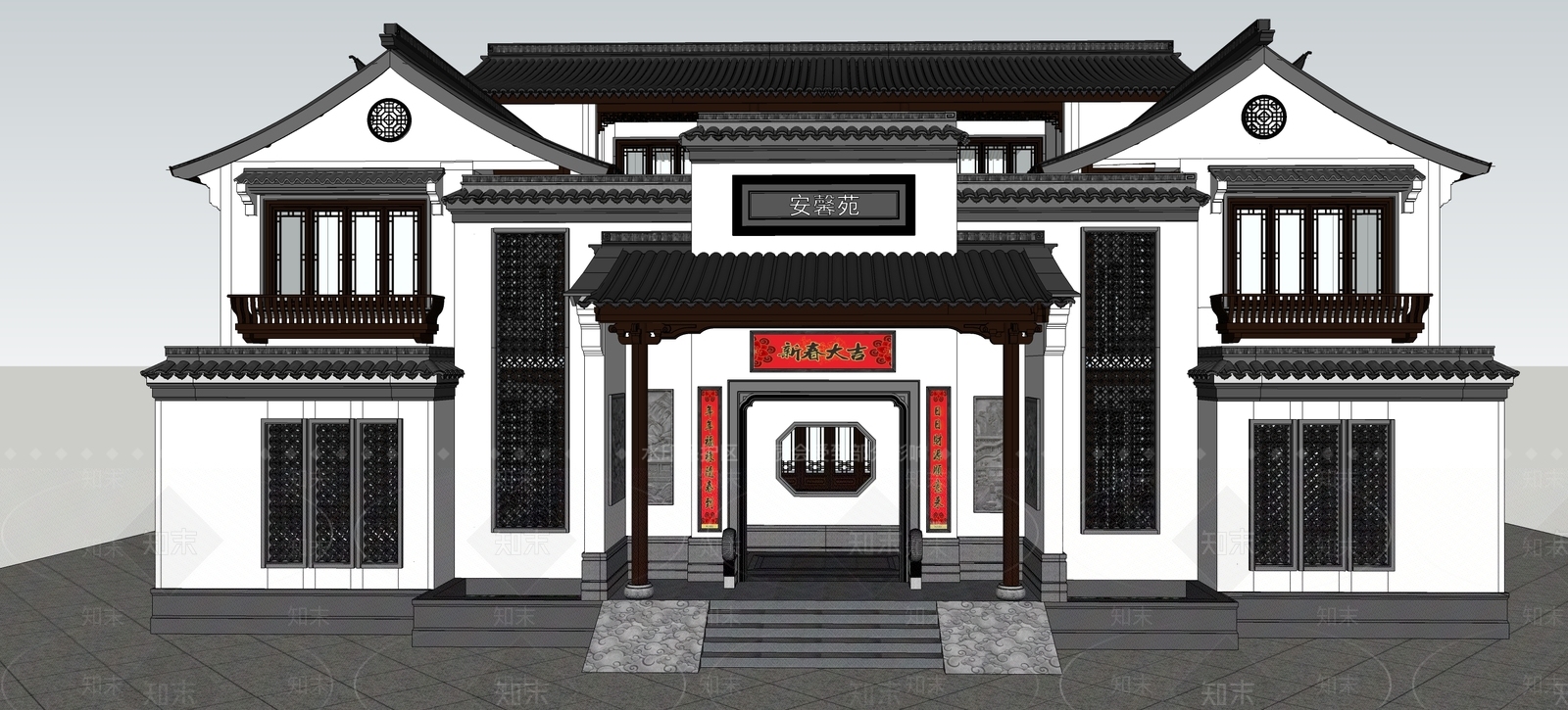 新中式四合院SU模型下载【ID:1108621509】