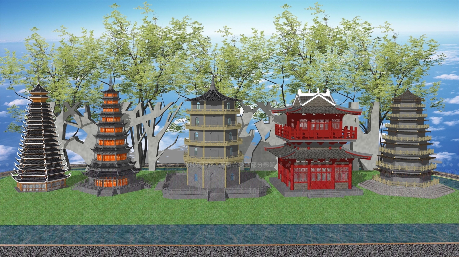 中式寺庙建筑SU模型下载【ID:1108627638】