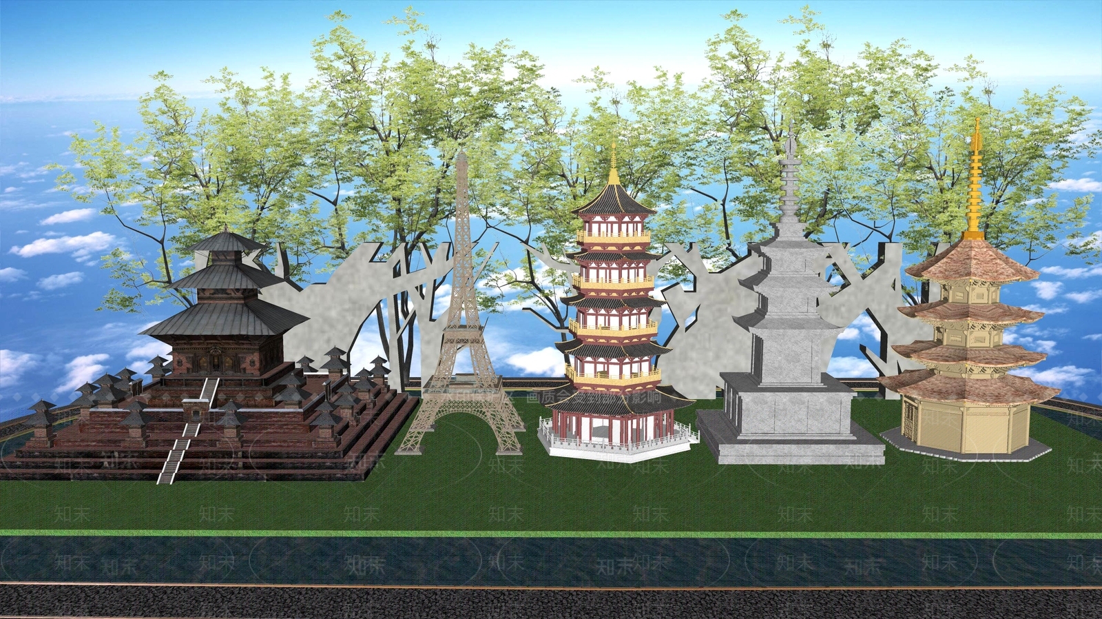中式寺庙建筑SU模型下载【ID:1108627894】