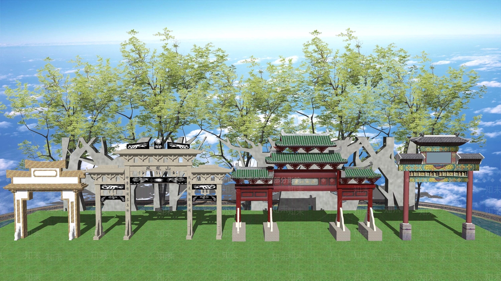 中式牌坊牌楼SU模型下载【ID:1108628458】