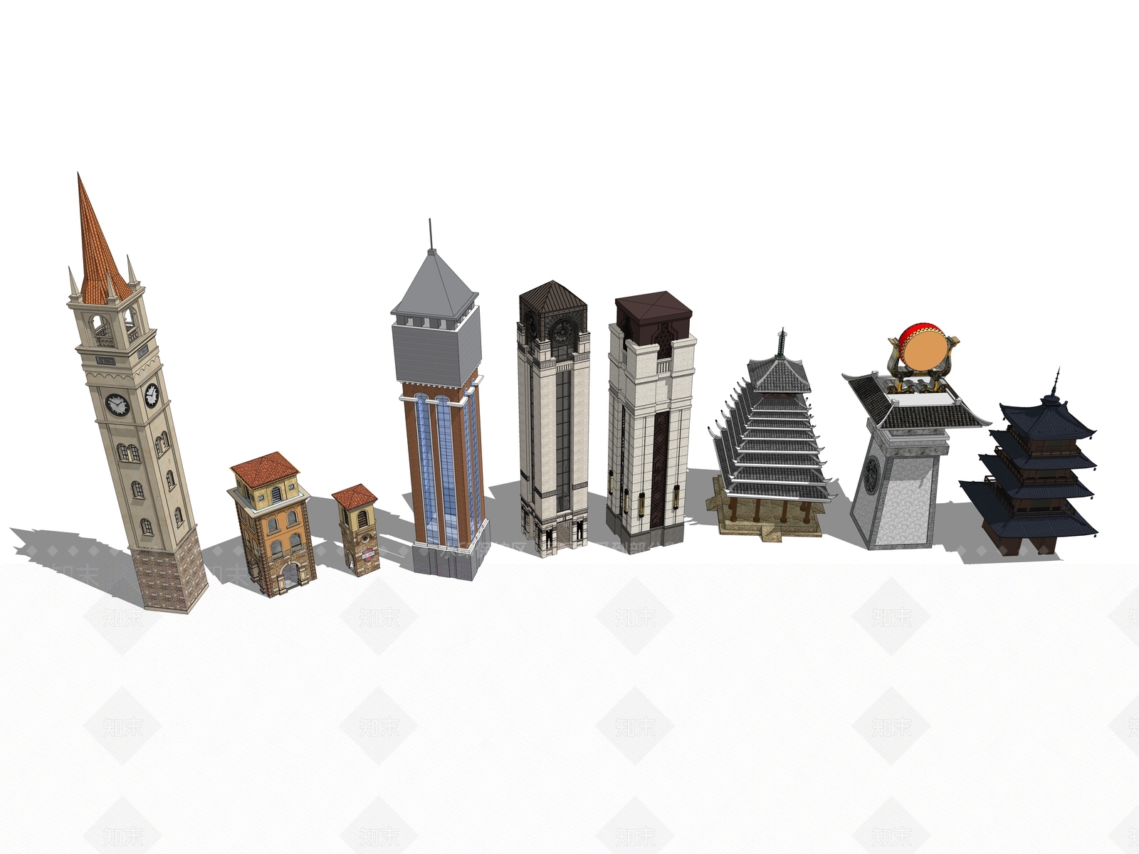 欧式中式古典塔楼SU模型下载【ID:1108632285】