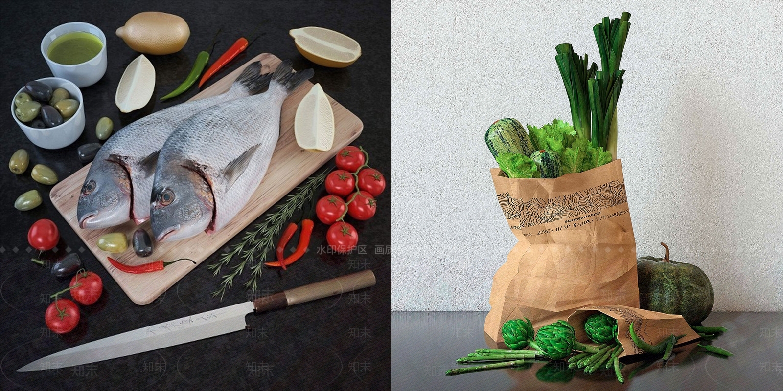 现代蔬菜瓜果鱼SU模型下载【ID:1108632334】