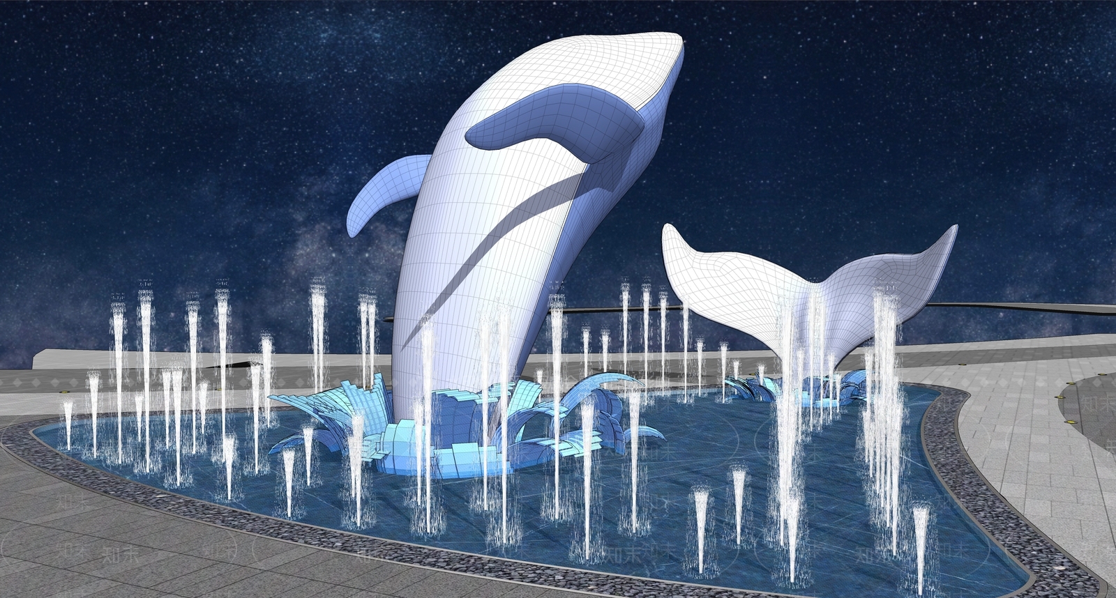 现代鲸鱼雕塑小品SU模型下载【ID:1108634276】