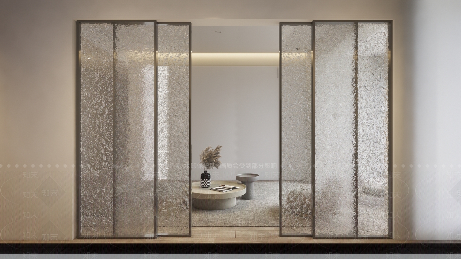 现代碎纹磨砂玻璃推拉门SU模型下载【ID:1108795752】