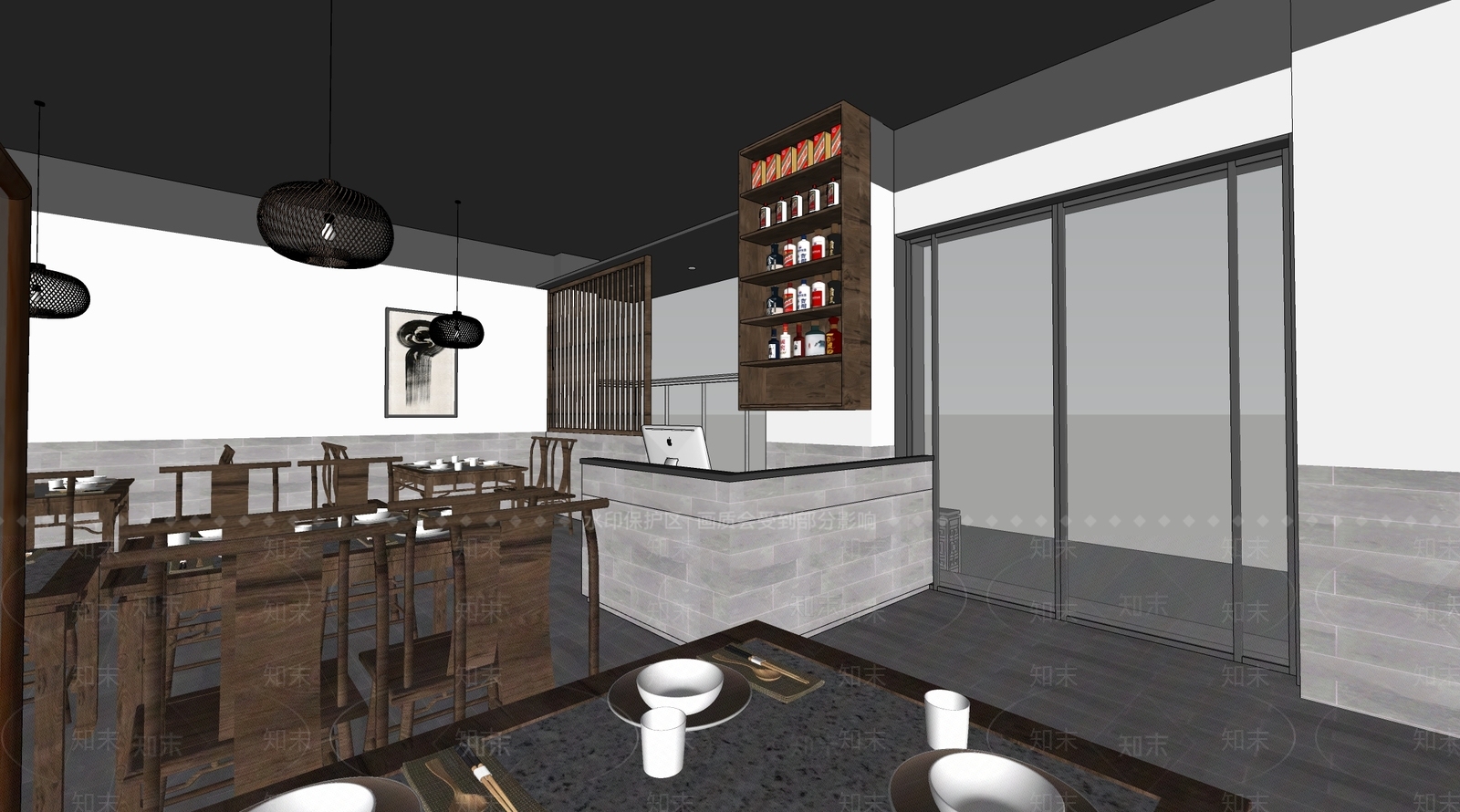 新中式火锅店SU模型下载【ID:1108641621】