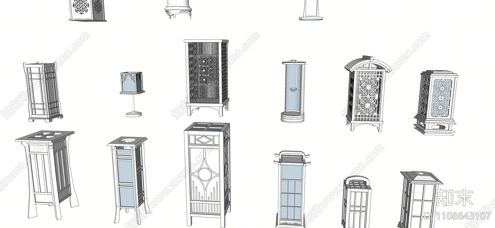 中式灯具组合SU模型下载【ID:1108643107】