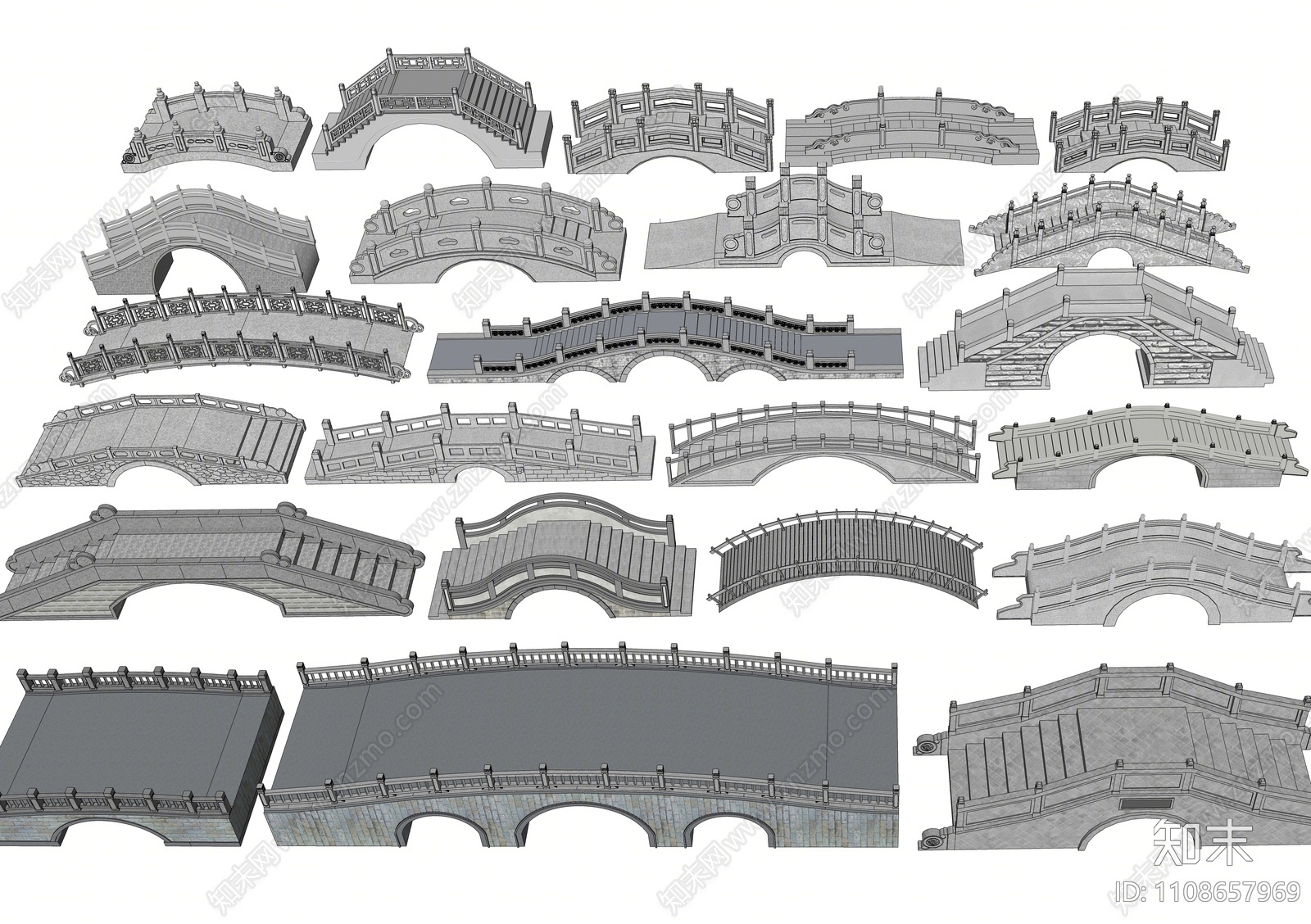 中式景观桥SU模型下载【ID:1108657969】