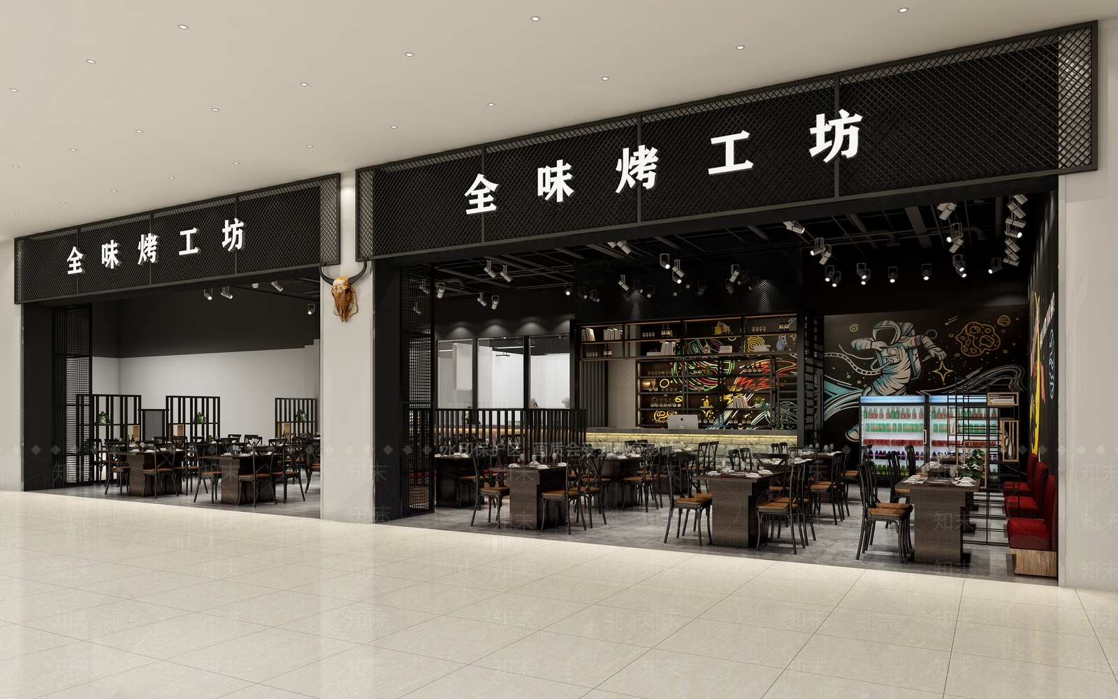 工业风烧烤店3D模型下载【ID:1108663741】