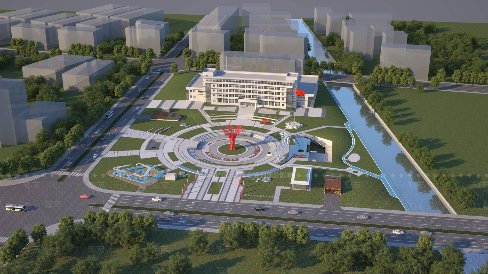 现代广场景观鸟瞰规划3D模型下载【ID:1108719940】