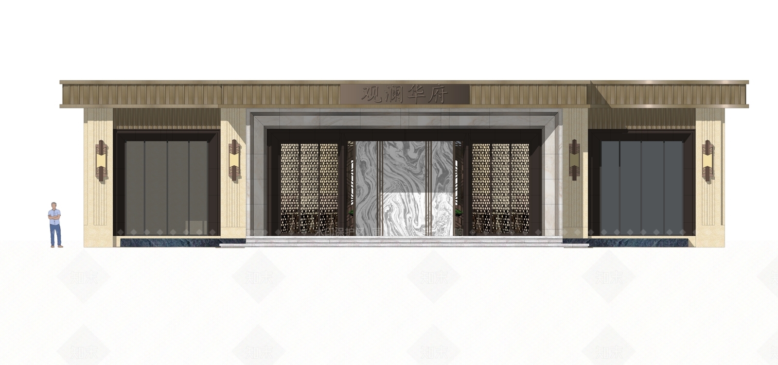 新中式售楼部SU模型下载【ID:1108686815】