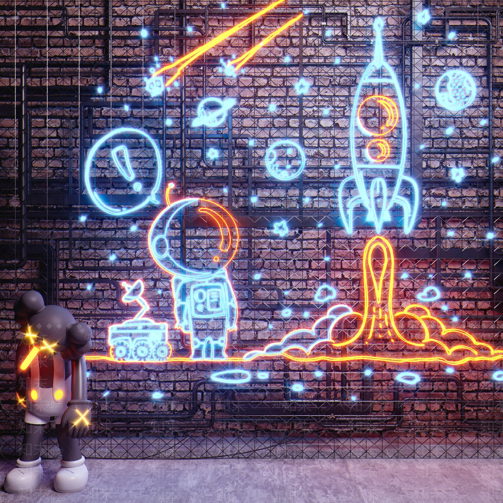 现代宇航员霓虹灯3D模型下载【ID:1108695401】