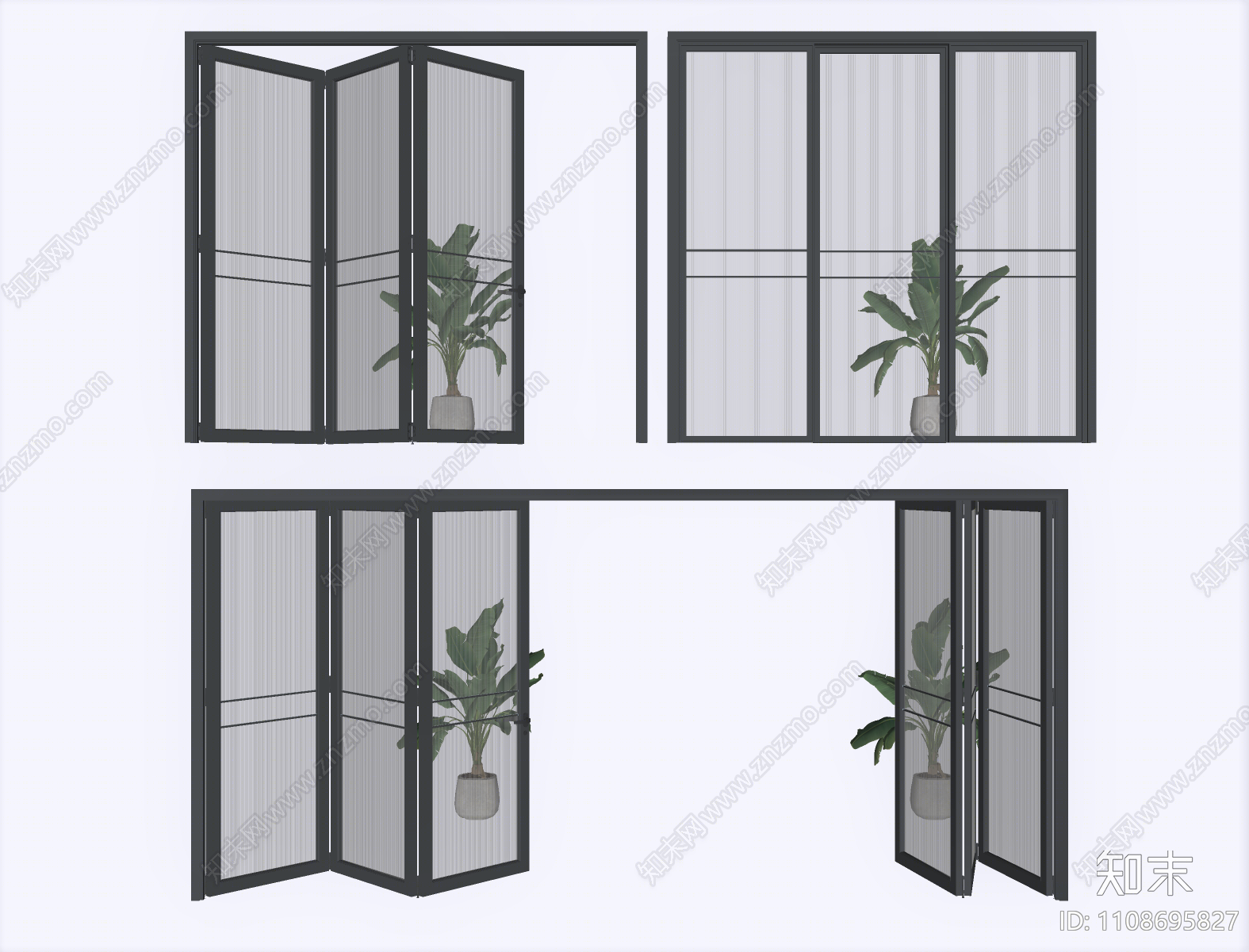 现代玻璃折叠门SU模型下载【ID:1108695827】