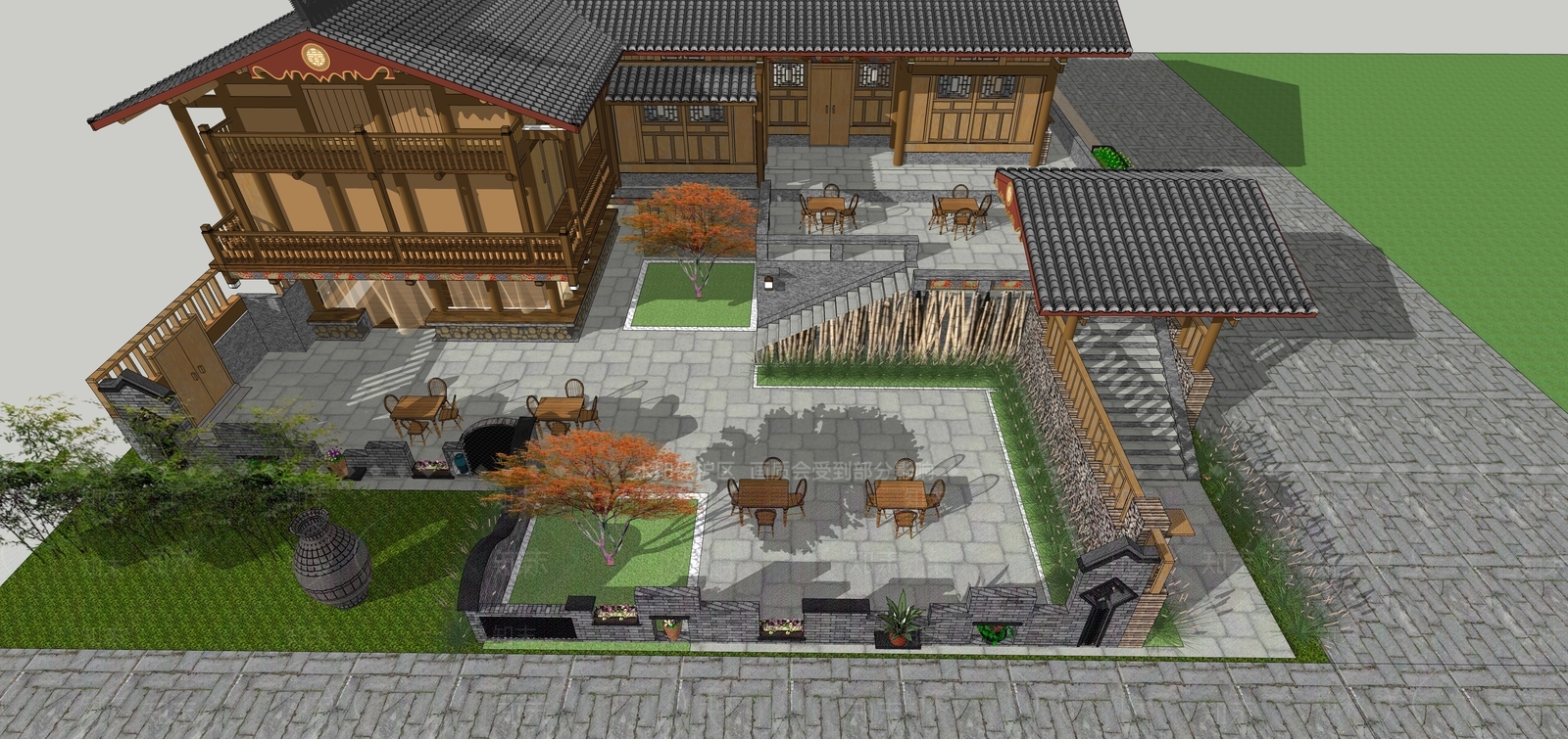 中式乡村庭院SU模型下载【ID:1108720047】