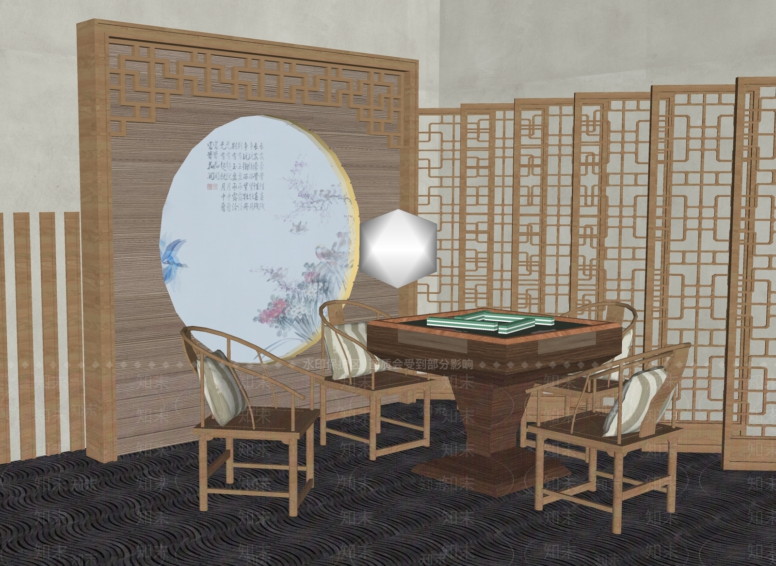 新中式棋牌室SU模型下载【ID:1108724210】