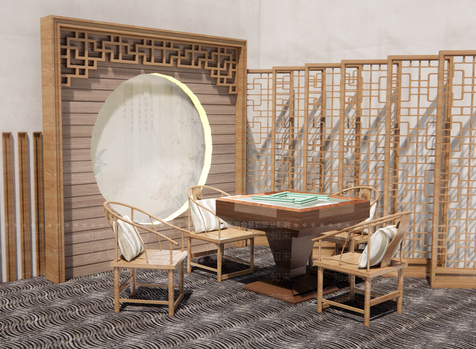 新中式棋牌室SU模型下载【ID:1108724210】