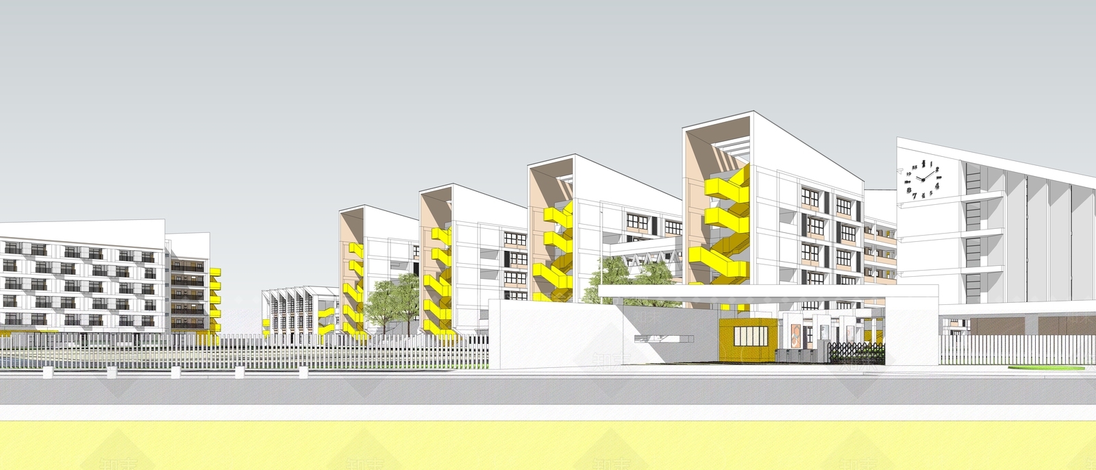 现代学校建筑SU模型精品下载_SketchUp模型_知末网