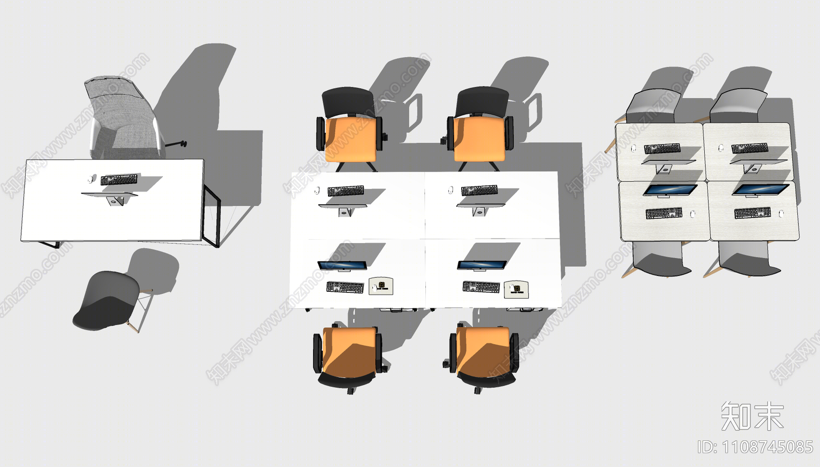 现代办公桌椅组合SU模型下载【ID:1108745085】