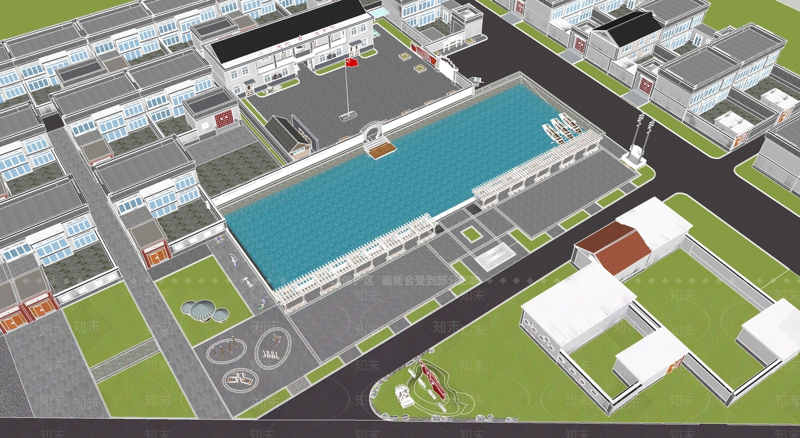 新中式公园景观SU模型下载【ID:1108748860】