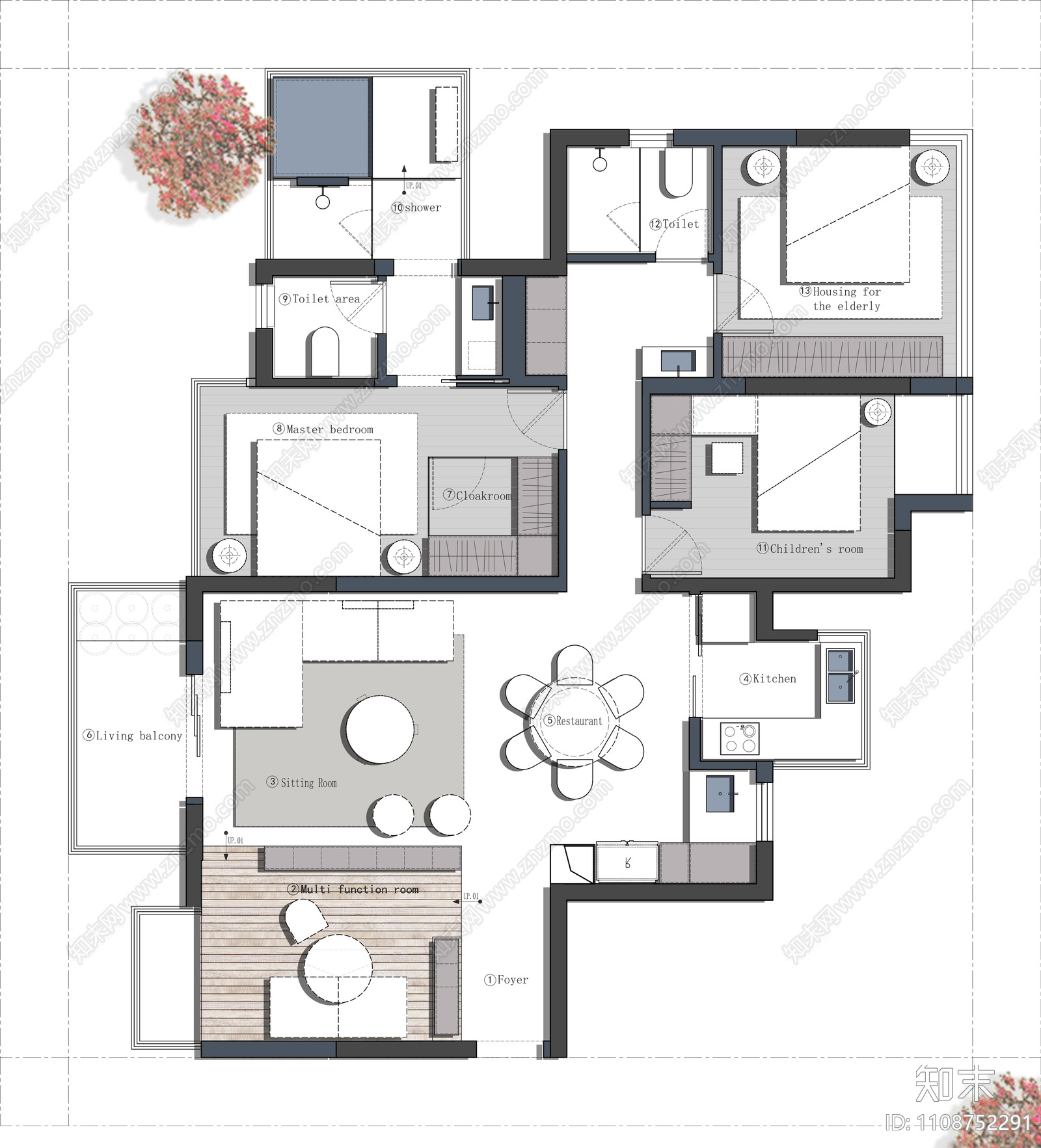 150㎡四居室住宅cad施工图下载【ID:1108752291】