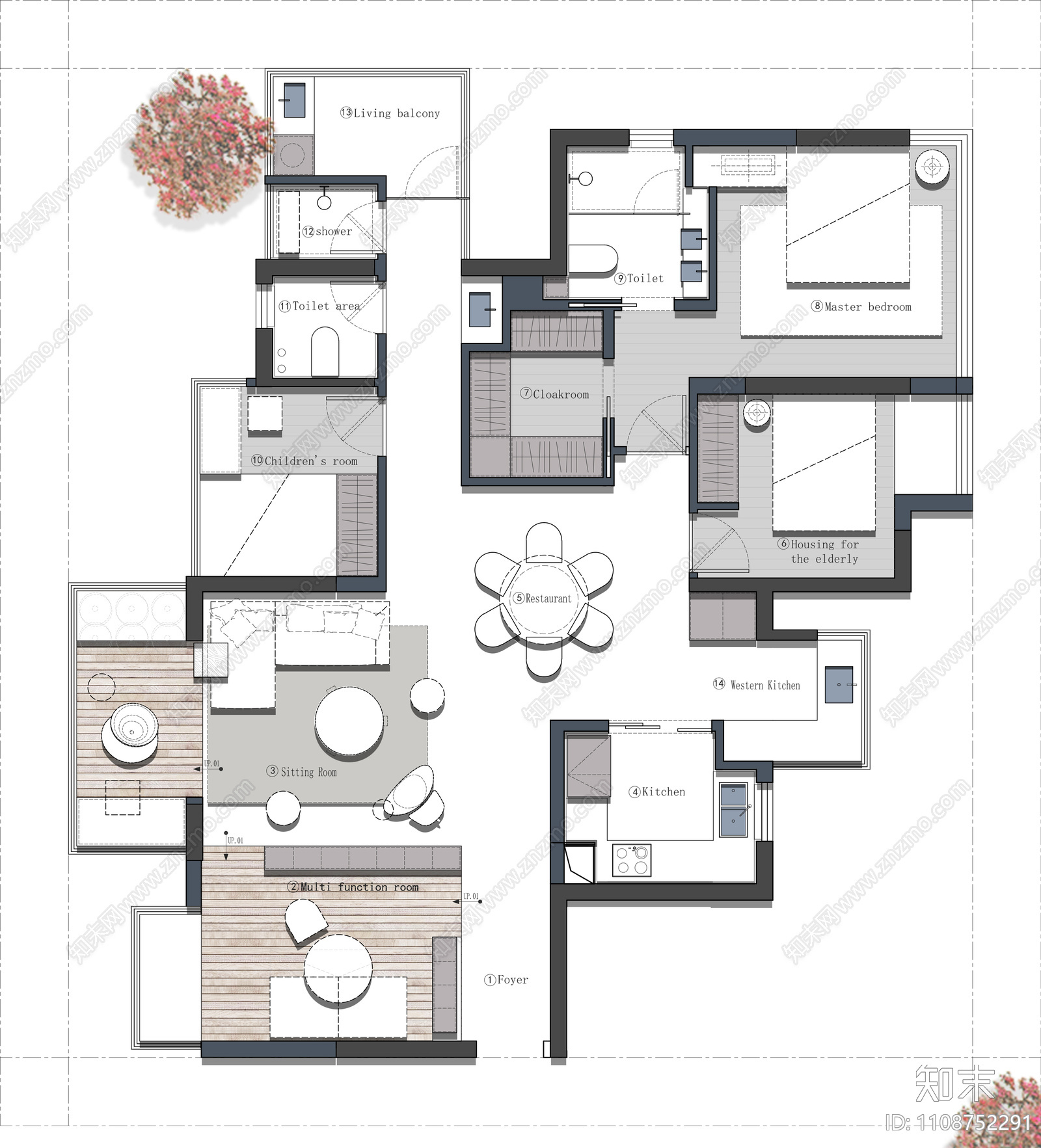 150㎡四居室住宅cad施工图下载【ID:1108752291】