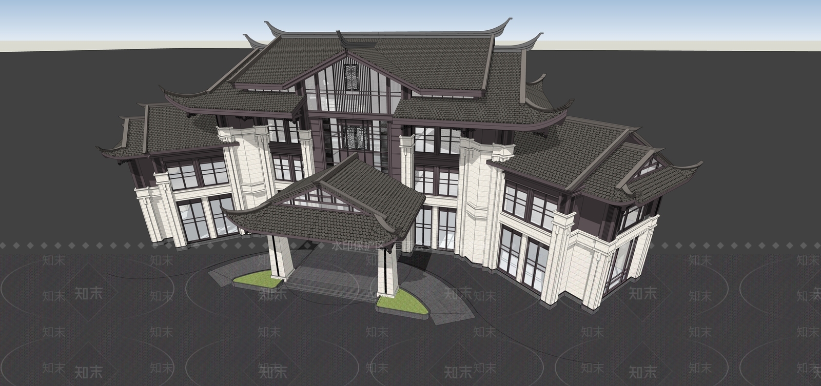 新中式其他文化场馆SU模型下载【ID:1108753721】