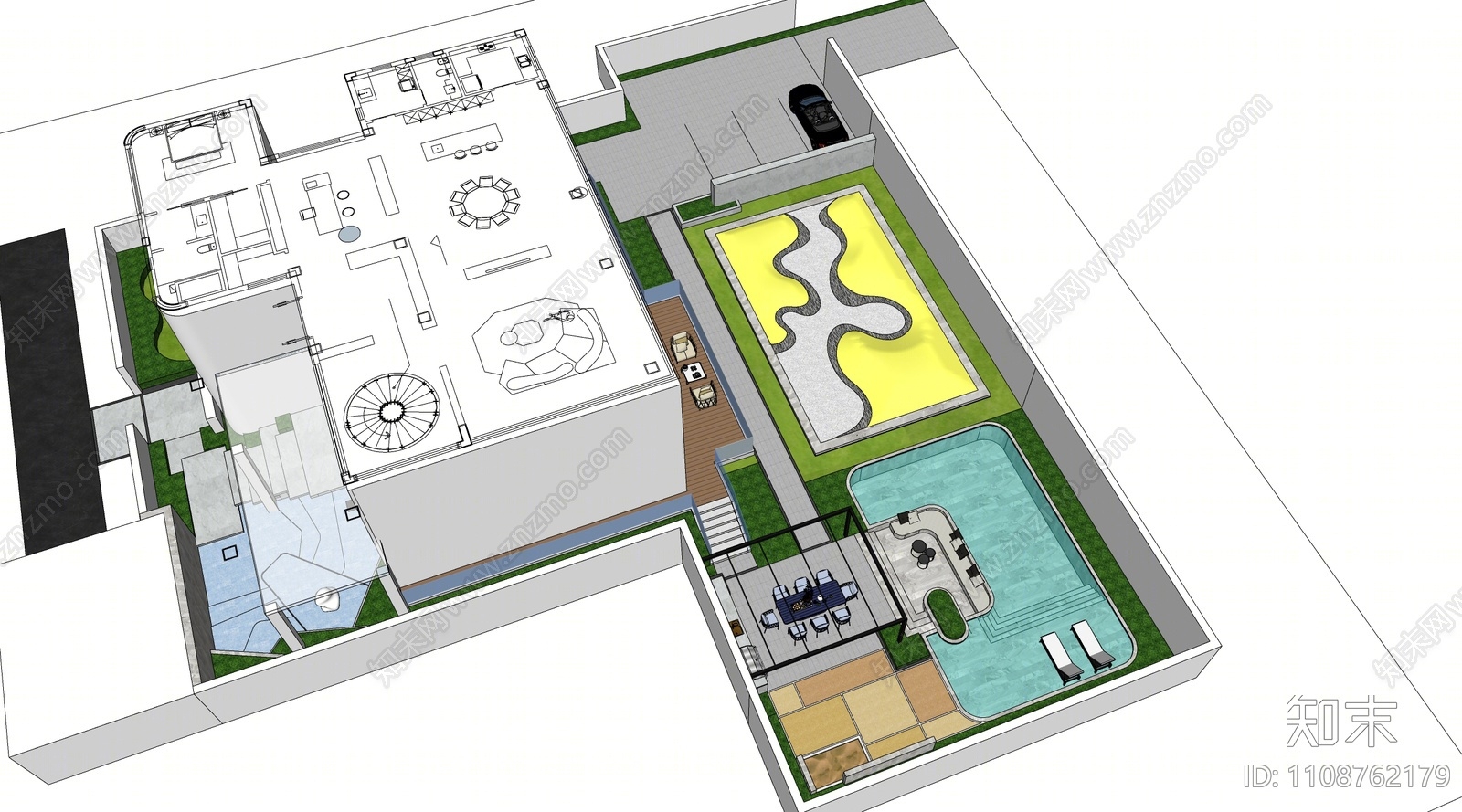 现代庭院花园SU模型下载【ID:1108762179】