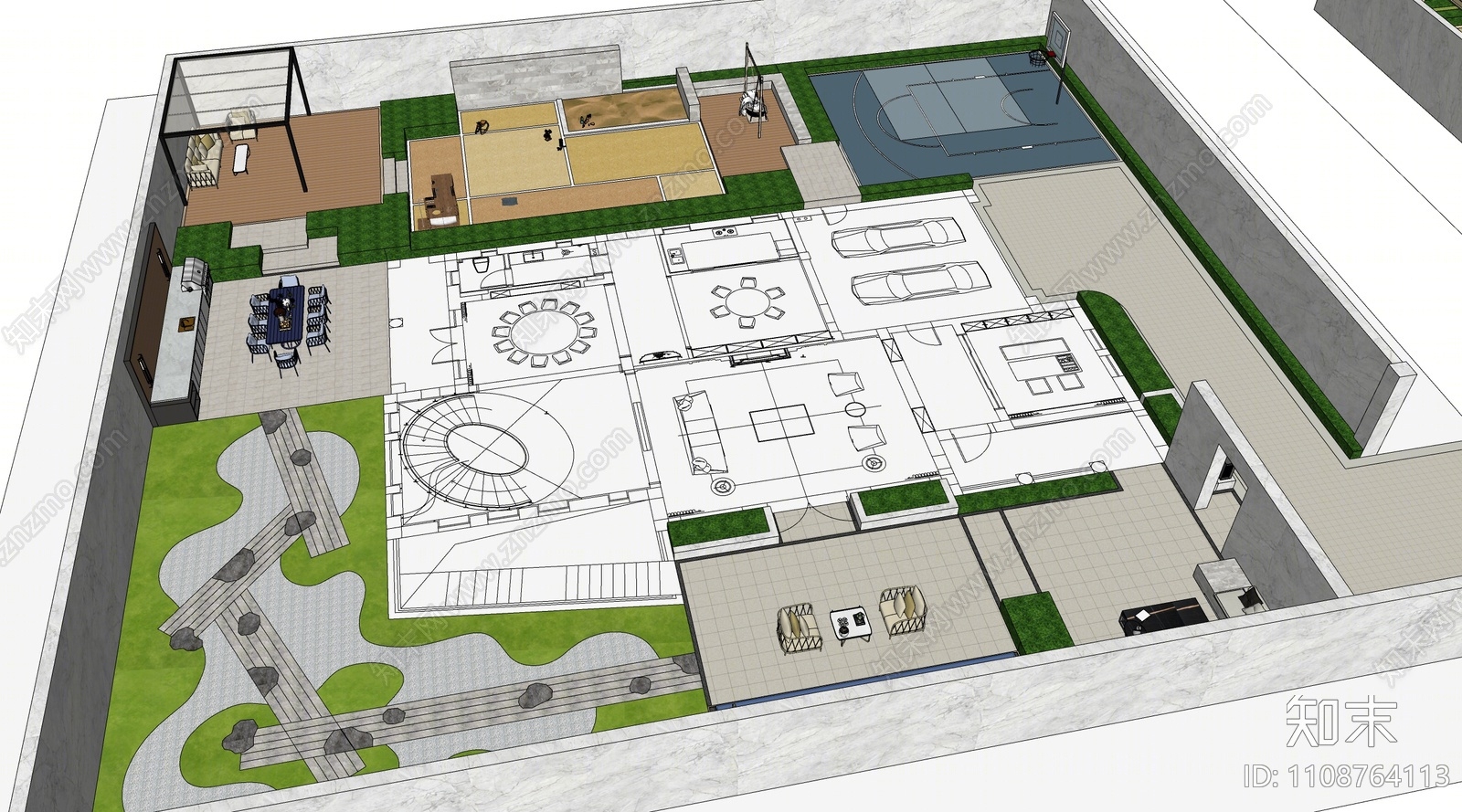 现代庭院花园SU模型下载【ID:1108764113】