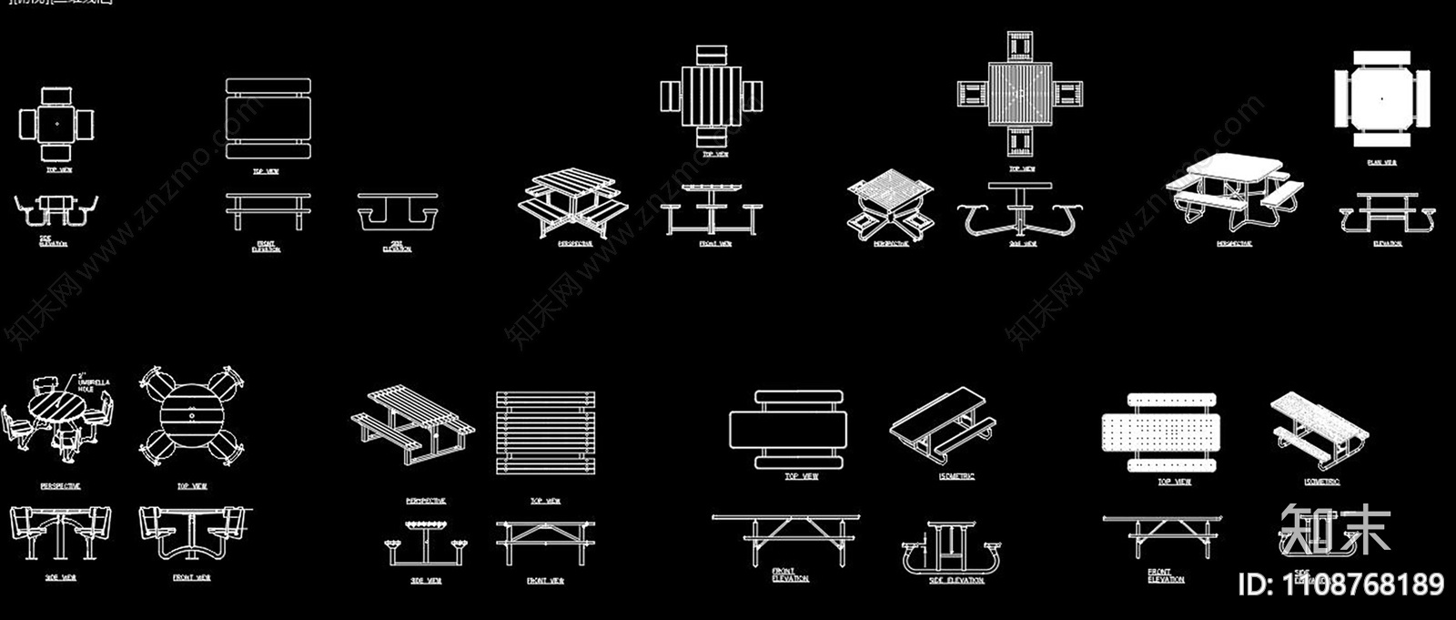 户外餐桌椅CAD图库施工图下载【ID:1108768189】