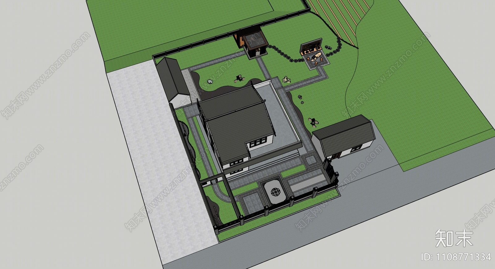 新中式庭院花园SU模型下载【ID:1108771334】