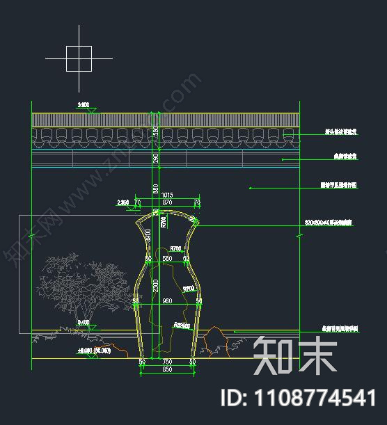 月洞门cad施工图下载【ID:1108774541】