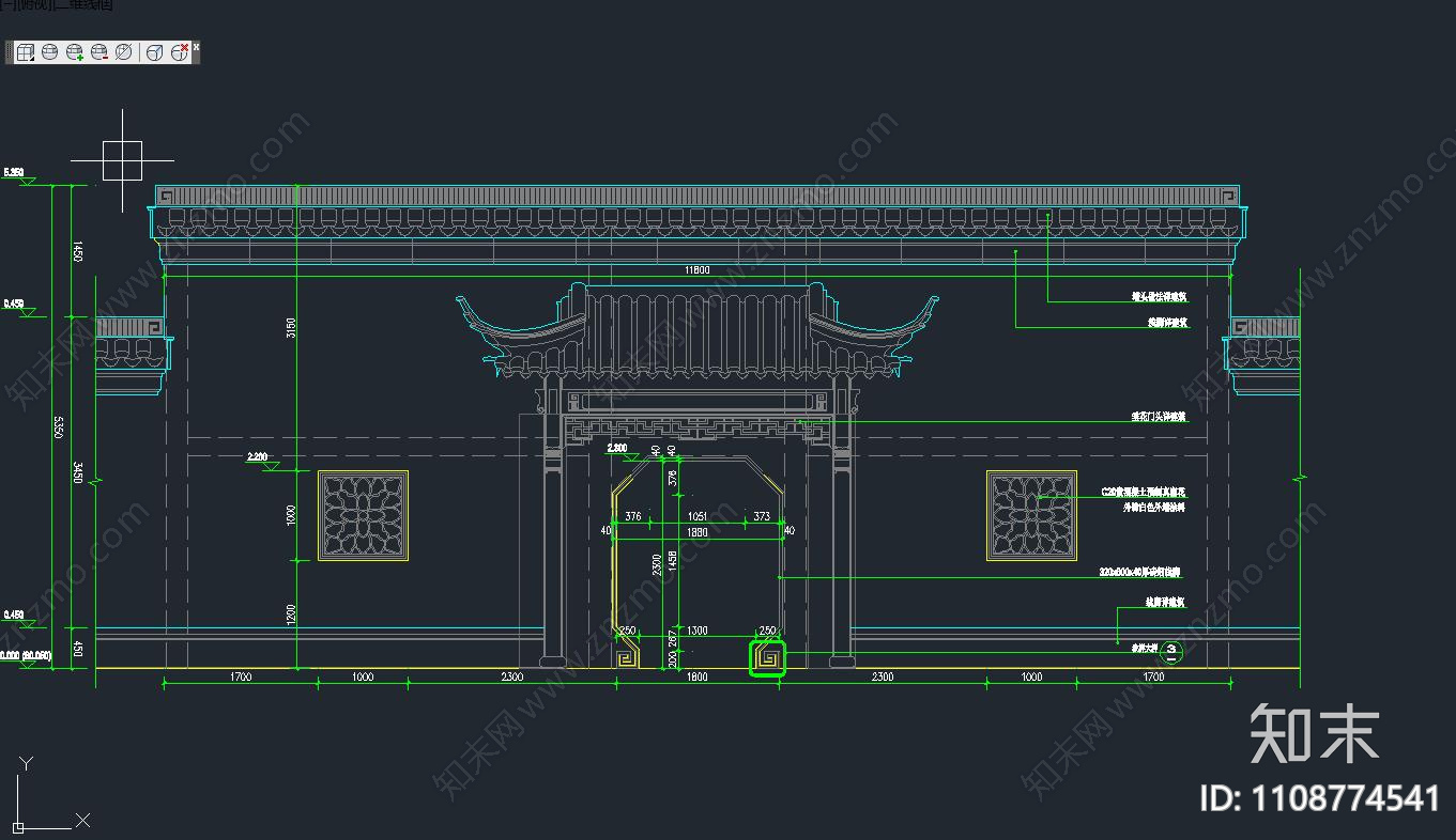 月洞门cad施工图下载【ID:1108774541】