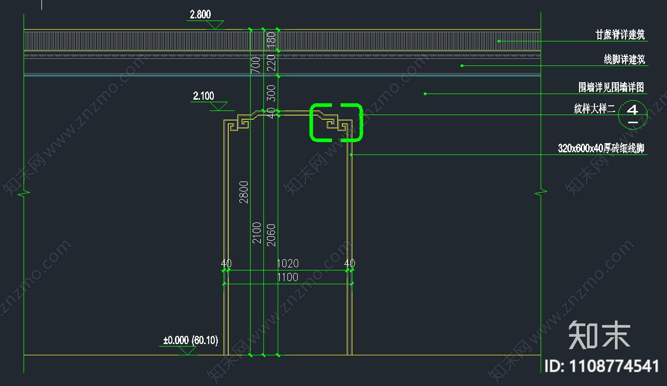 月洞门cad施工图下载【ID:1108774541】