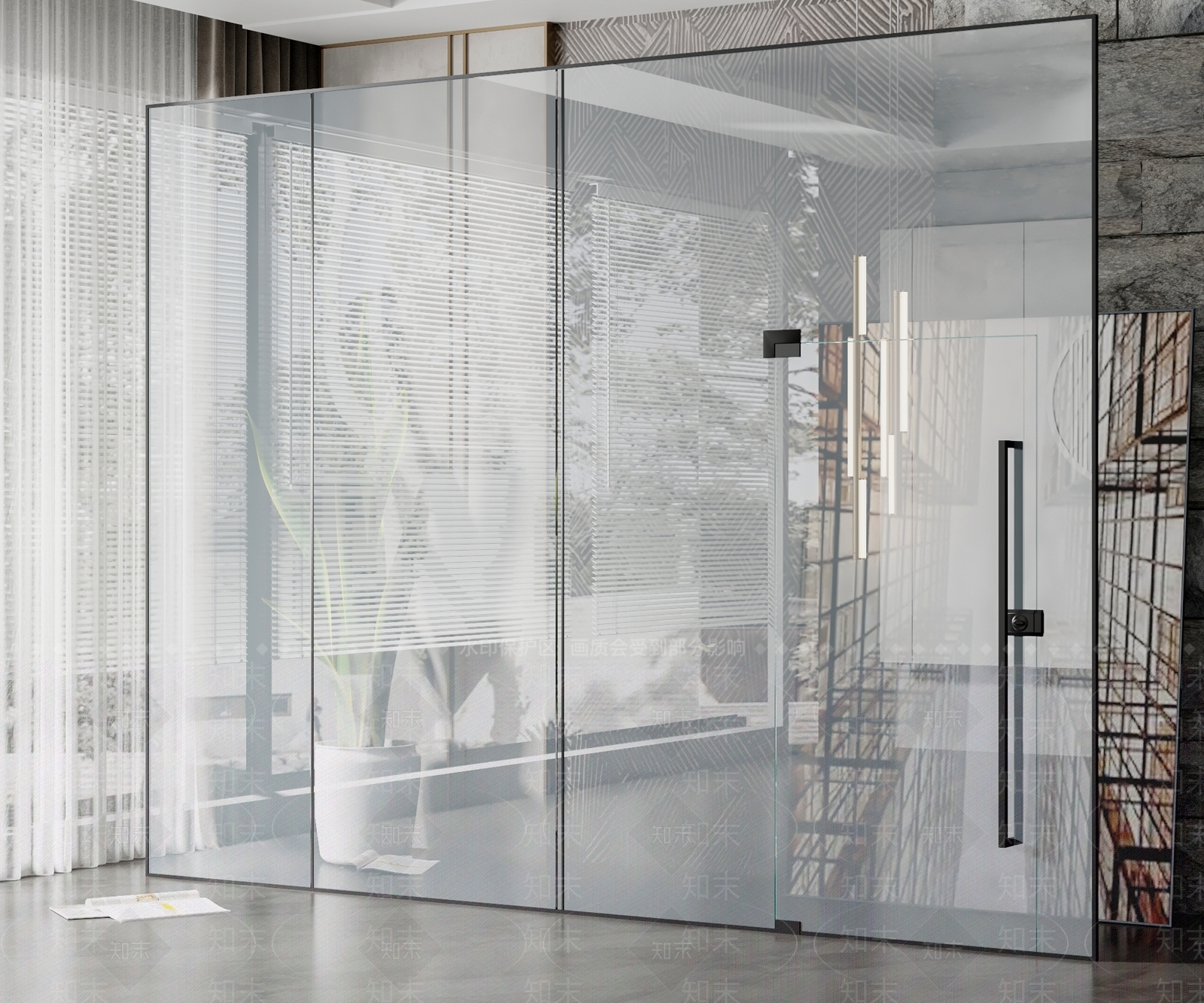 现代办公室玻璃单开门3D模型下载【ID:1108787271】