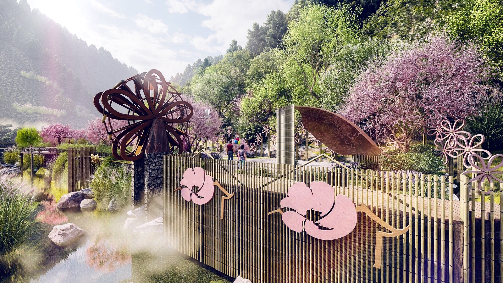 新中式乡村沿溪公园景观SU模型下载【ID:1108788066】