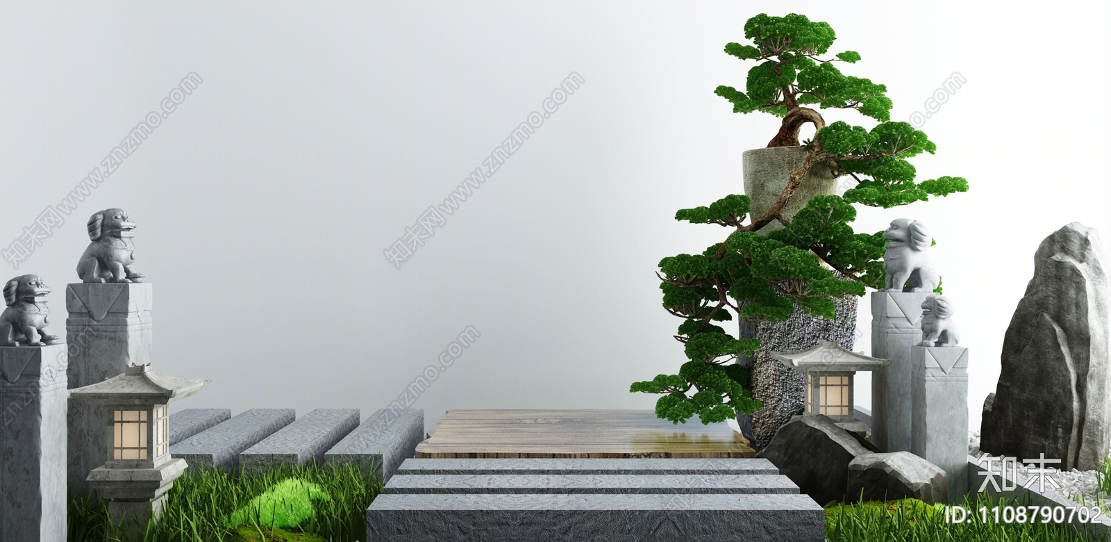 新中式假山水景3D模型下载【ID:1108790702】