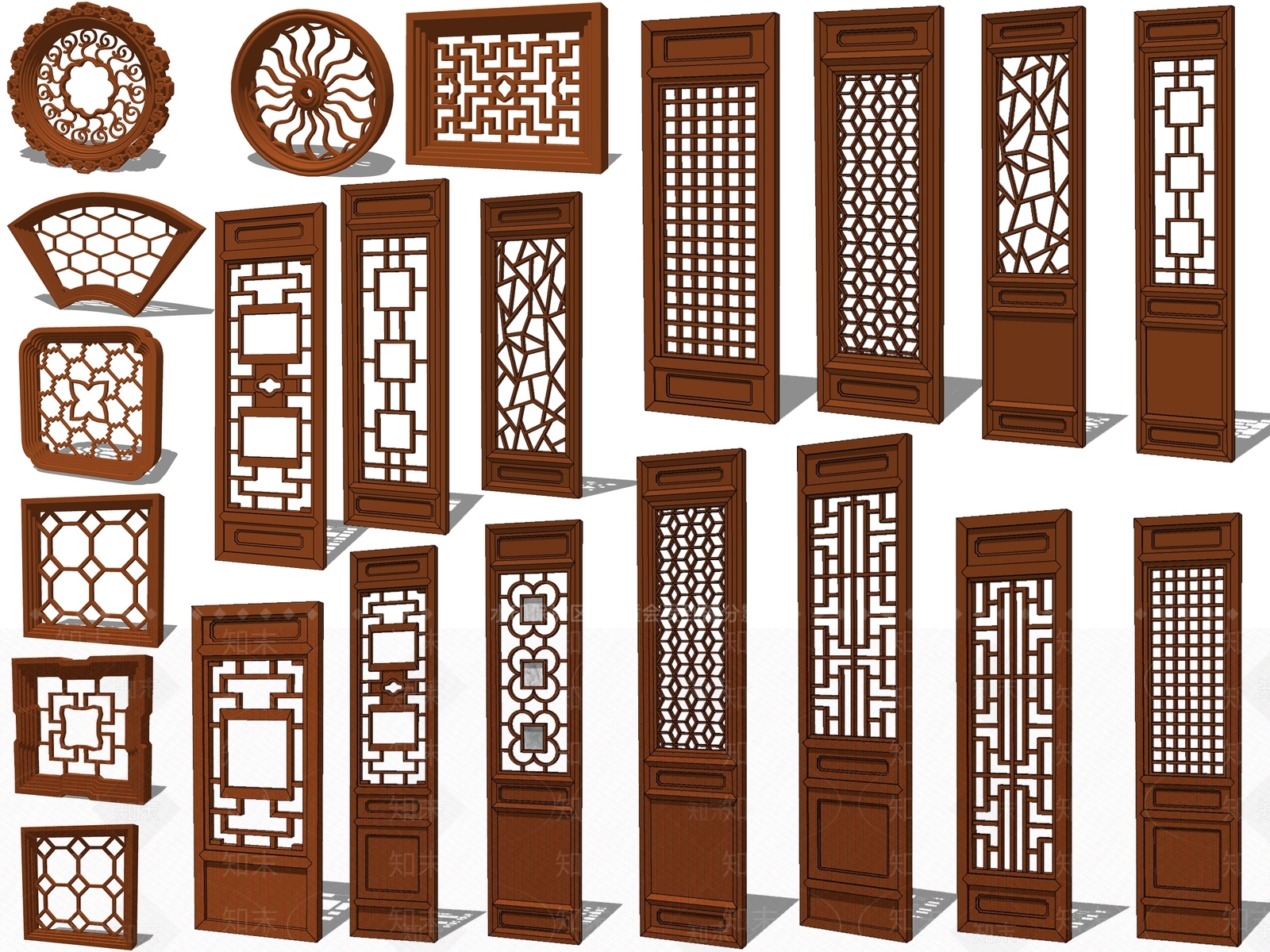 中式风格雕花门窗SU模型下载【ID:1108801819】