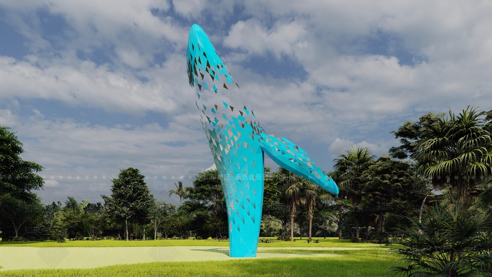 现代鲸鱼雕塑小品SU模型下载【ID:1109595016】