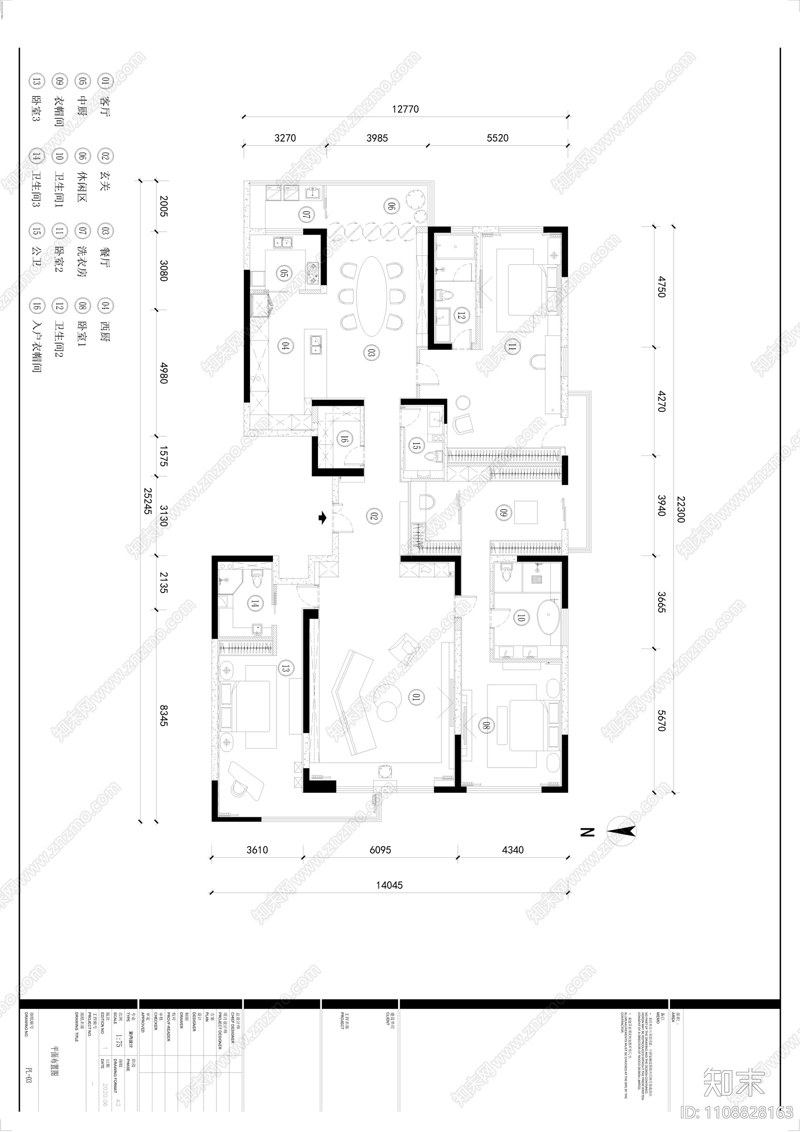 320㎡意式风格大平层样板间装修cad施工图下载【ID:1108828163】