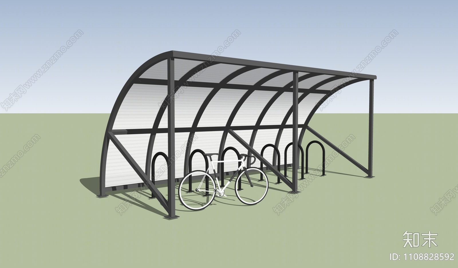 现代停车场单车棚SU模型下载【ID:1108828592】